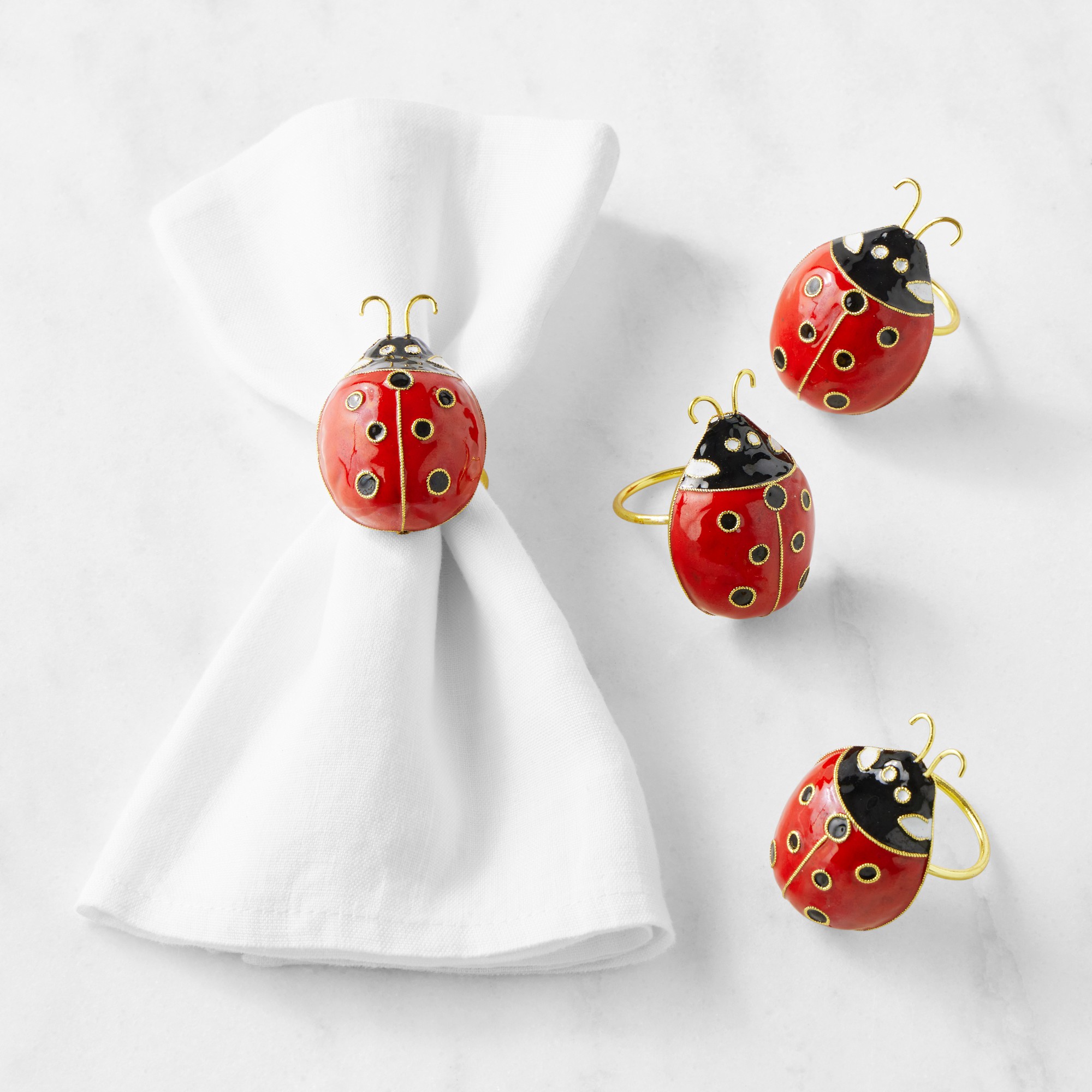 Cloisonné Ladybug Napkin Rings, Set of 4