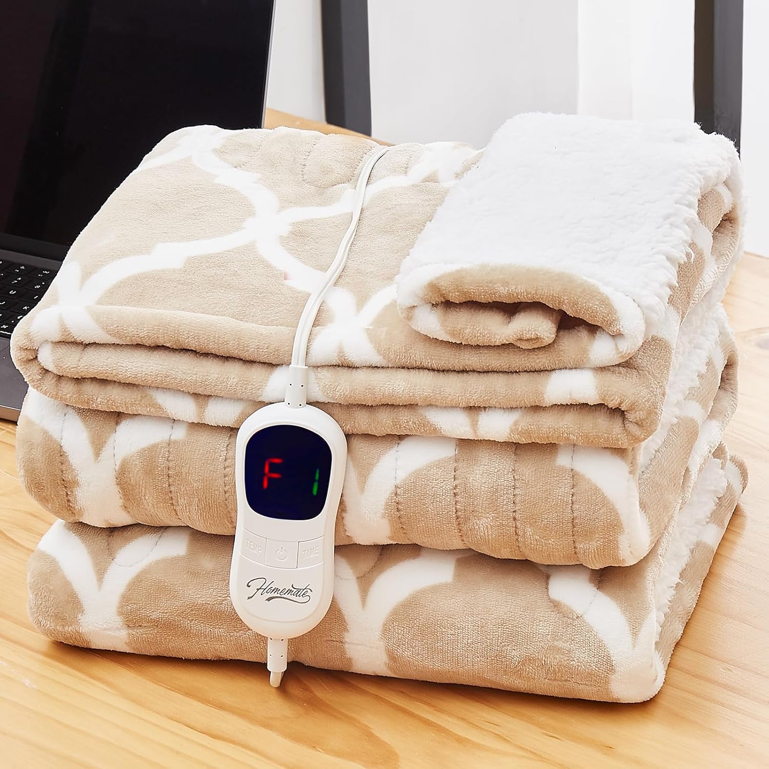 Homemate Heated Blanket Electric Throw - 50“x60“ Heating Blanket with 10 Fast Heat Levels 8 Hours Auto Off Soft Cozy Flannel Over-Heated Protection ETL Certification Keep Warming in Home