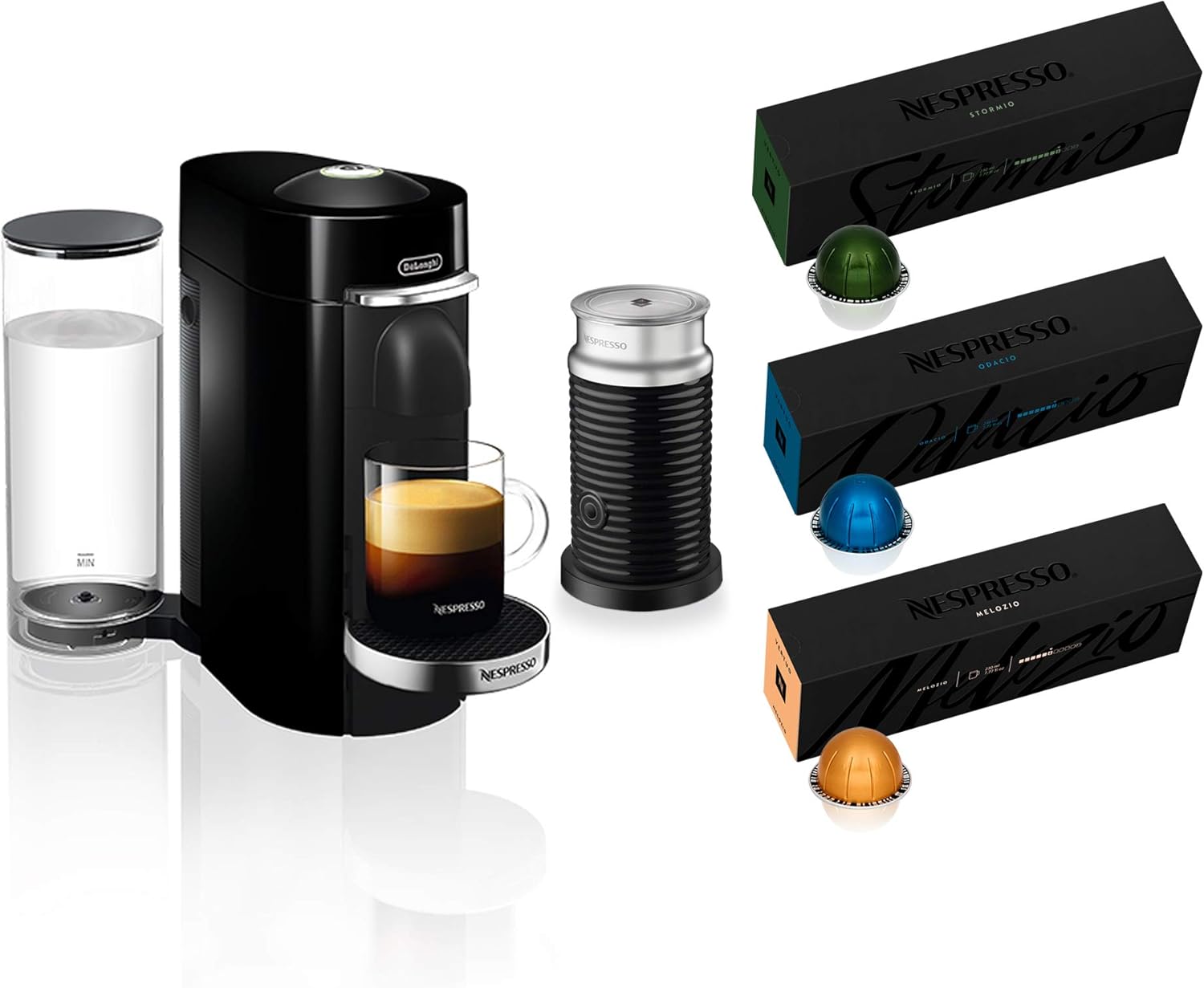 Nespresso Vertuo Plus Deluxe Coffee and Espresso Maker by De'Longhi, Titan with Aeroccino Milk Frother, 110 Volts