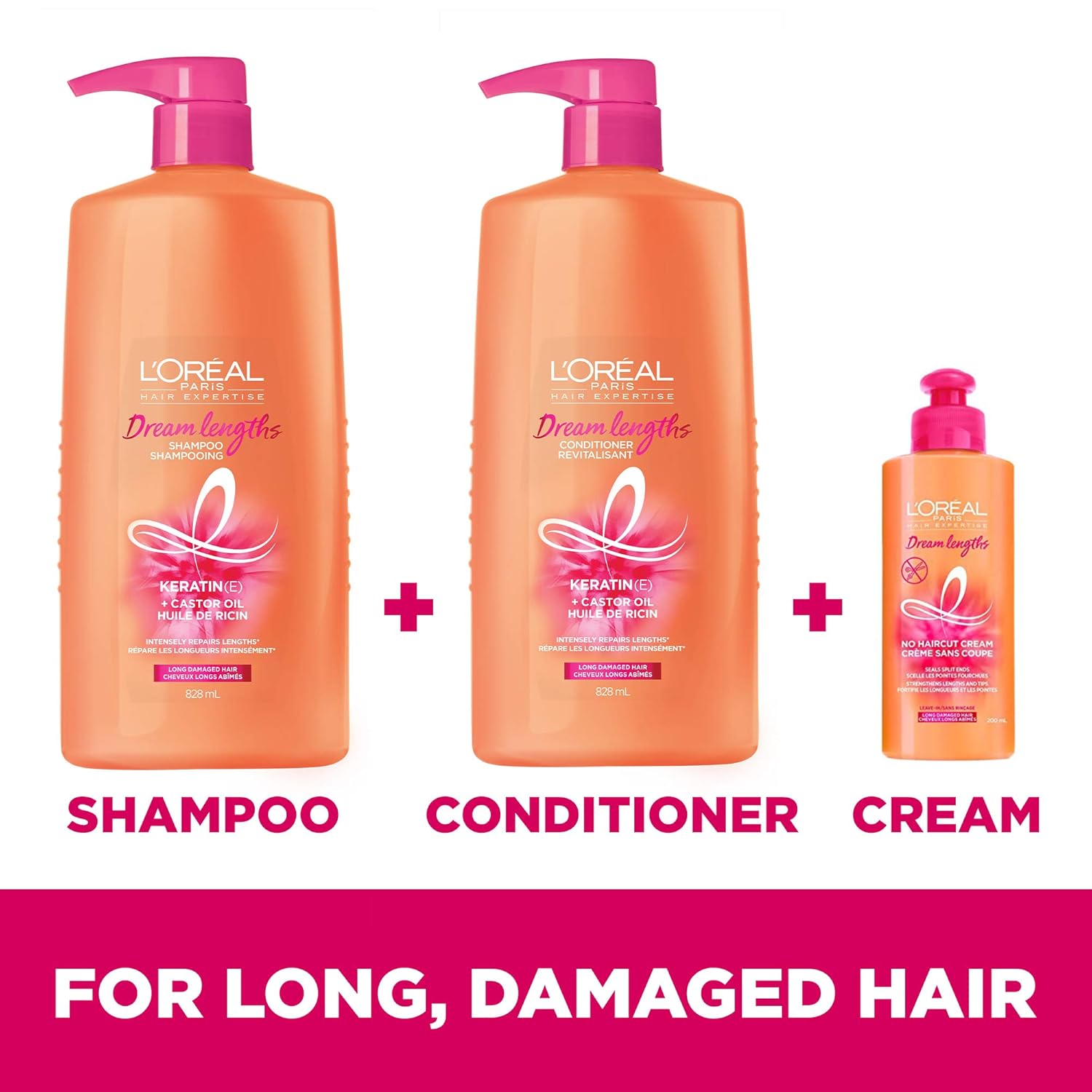 L'Oreal Paris Elvive Dream Lengths Shampoo and Conditioner Kit, Paraben Free, 1 kit