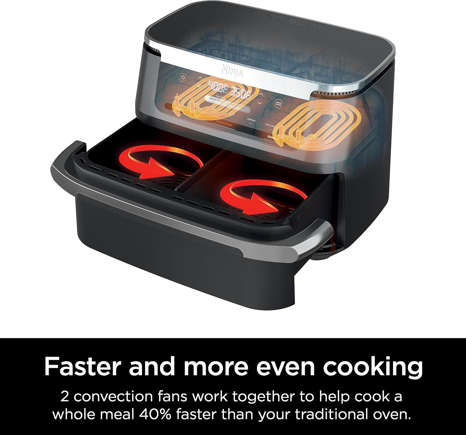 Ninja Air Fryer, Thermometer, Roast, Bake, Air Fry, Crisps, Broil, Reheats, Keep Warm, 10-in-1, Fries, Frozen Food, Veggies, and Meat, Quick Meals, Healthy Meals, Less Oil, 10 QT, Grey, DZ550​