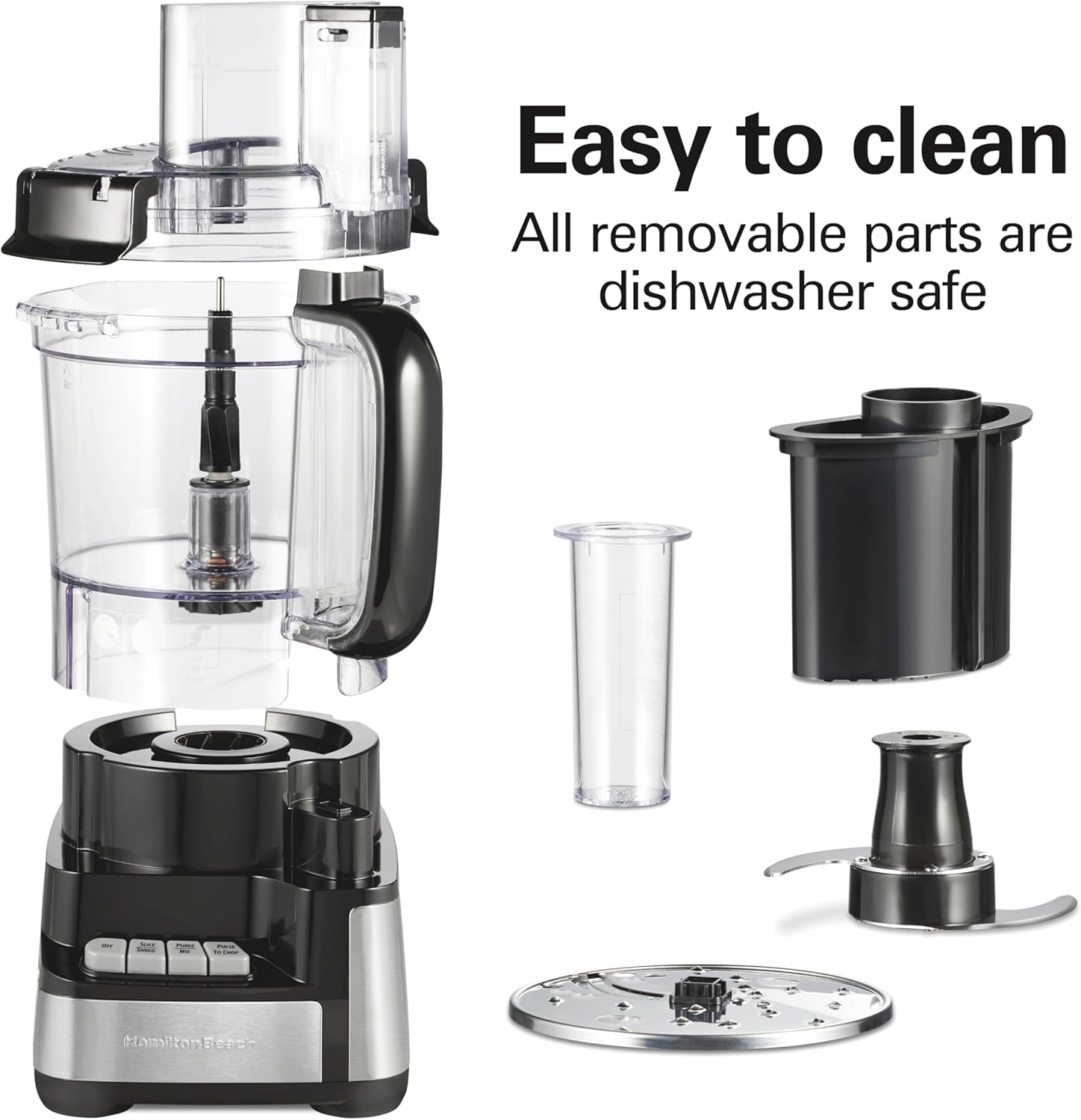 Hamilton Beach Stack & Snap Food Processor and Vegetable Chopper, BPA Free, Stainless Steel Blades, 12 Cup Bowl, 2-Speed 450 Watt Motor, Black (70725A)