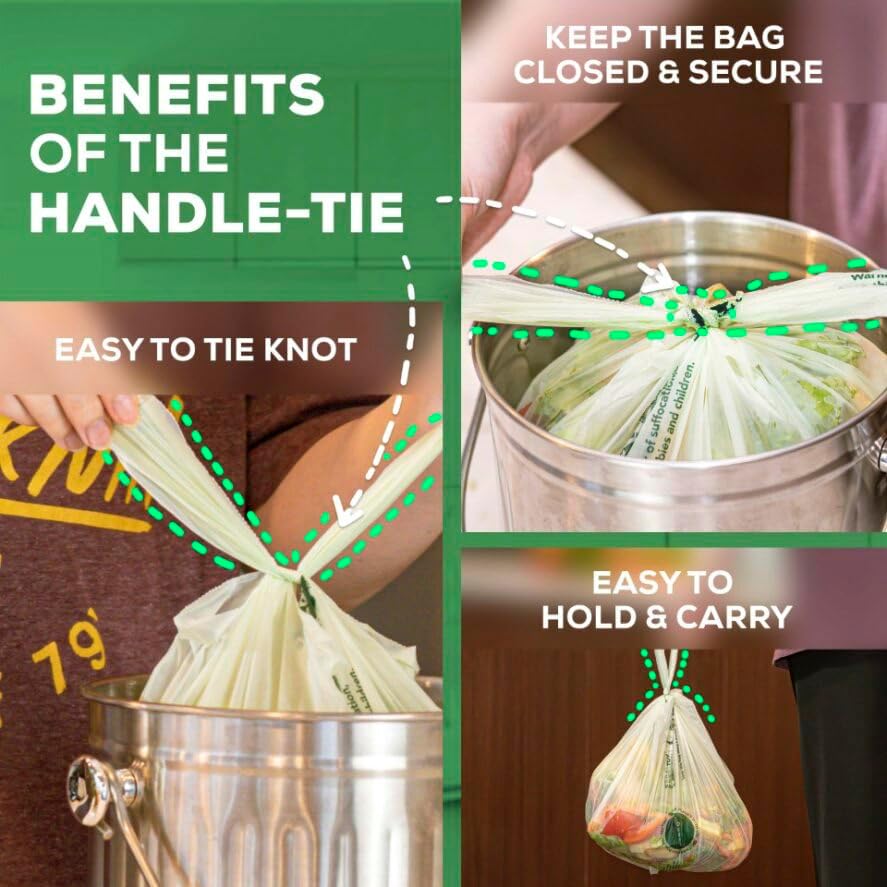 ANECO 100% Compostable Waste Bags 2.6 Gallon, Extra Thick Kitchen Small Compost Bags for Countertop Bin (100 Count)