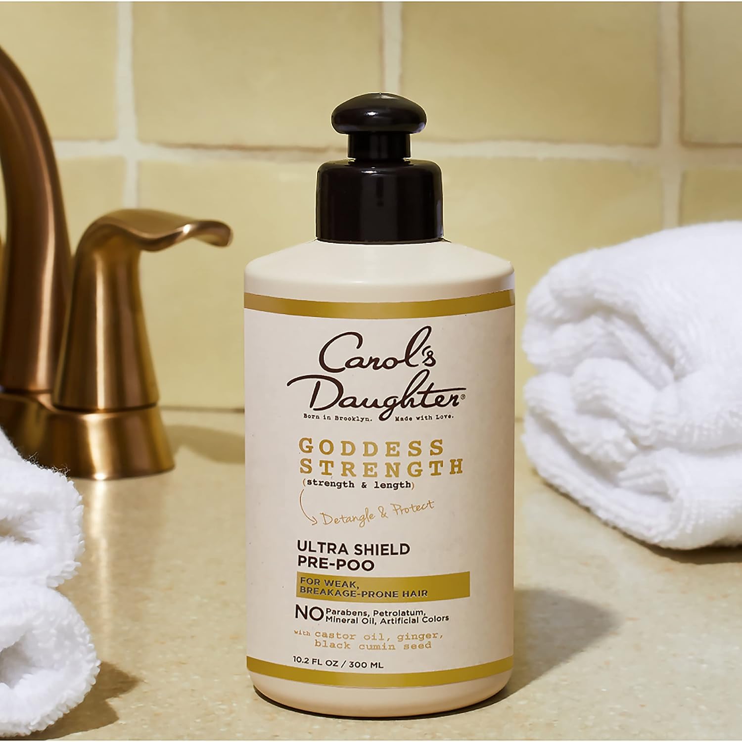 Carol's Daughter Goddess Strength Ultra Shield Pre Poo Hair Treatment for Wavy, Coily and Curly Hair, Protective Hair Detangler with Castor Oil for Weak Hair, 10.2 Fl Oz