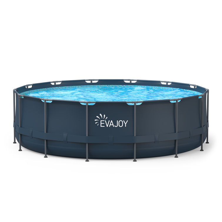 EVAJOY 16ft x 48in Metal Frame Swimming Pool Set, Round Above Ground Pool Set