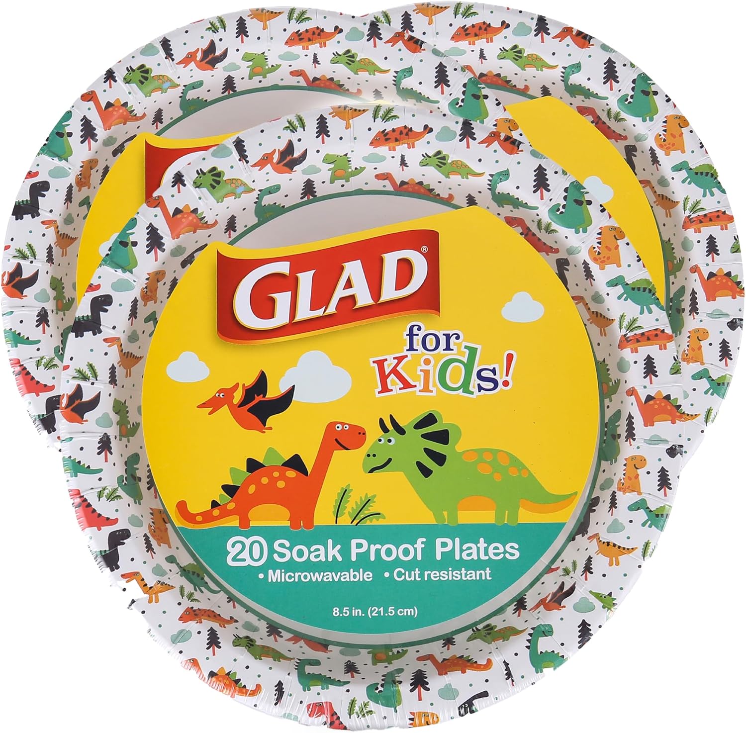 Glad for Kids Dinosaur Design Disposable Paper Plates, 7-Inch, Soak Proof & Microwavable Kid Paper Plates - Perfect for Kids Birthday Parties, Dinosaur Party Supplies - 20 Count Party Plates