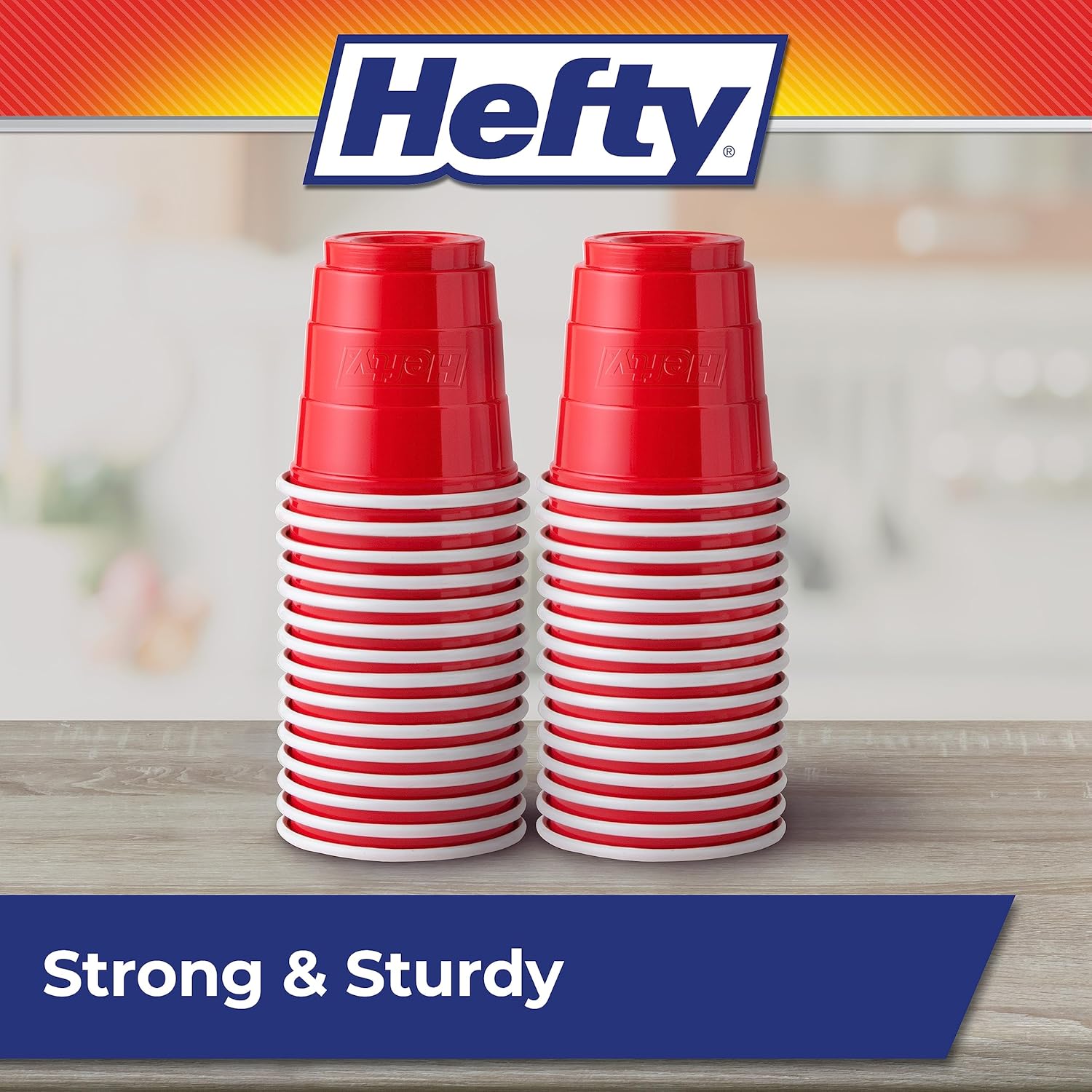 Hefty Party On Disposable Plastic Cups, Red, 18 Ounce, 50 Count