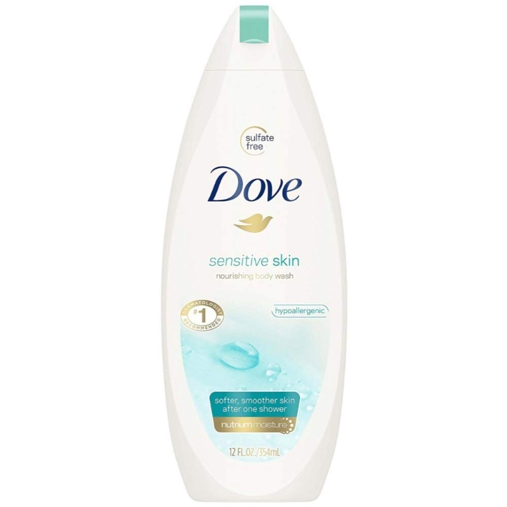 Dove Body Wash 3 Count with Pump Sensitive Skin Hypoallergenic, Paraben-Free, Sulfate-Free, Cruelty-Free, Moisturizing Skin Cleanser Effectively Washes Away Bacteria While Nourishing Skin 30.6 oz