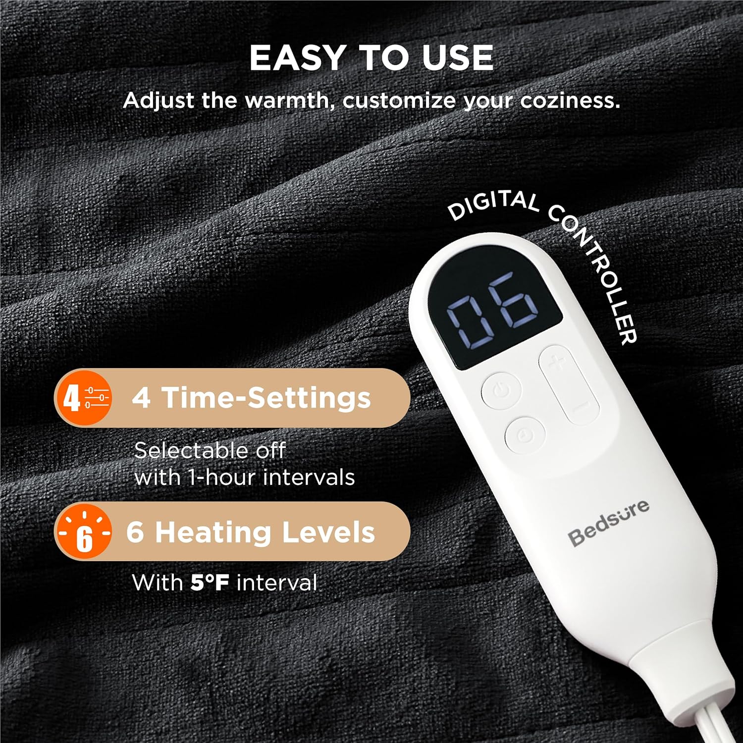 Bedsure Heated Blanket Electric Throw - Soft Flannel Electric Blanket, Heating Blanket with 4 Time Settings & 6 Heat Settings, Warm Blanket Gift for Grandma (50x60 inches, Grey)