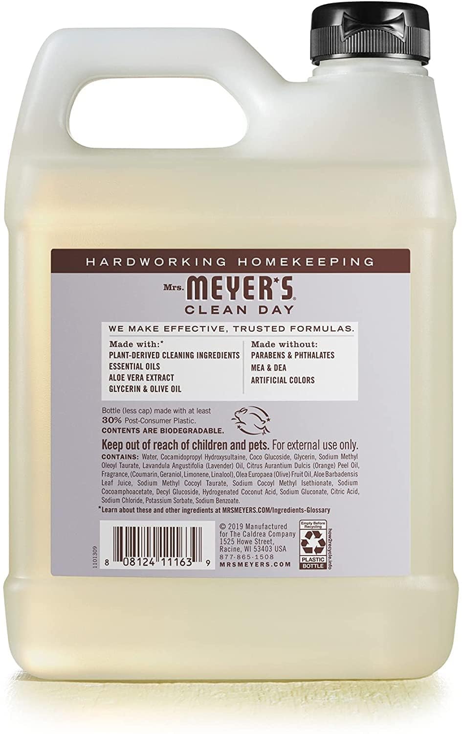 MRS. MEYER'S CLEAN DAY Liquid Hand Soap Refill, Cruelty Free and Biodegradable Formula, Lemon Verbena Scent, 33 oz