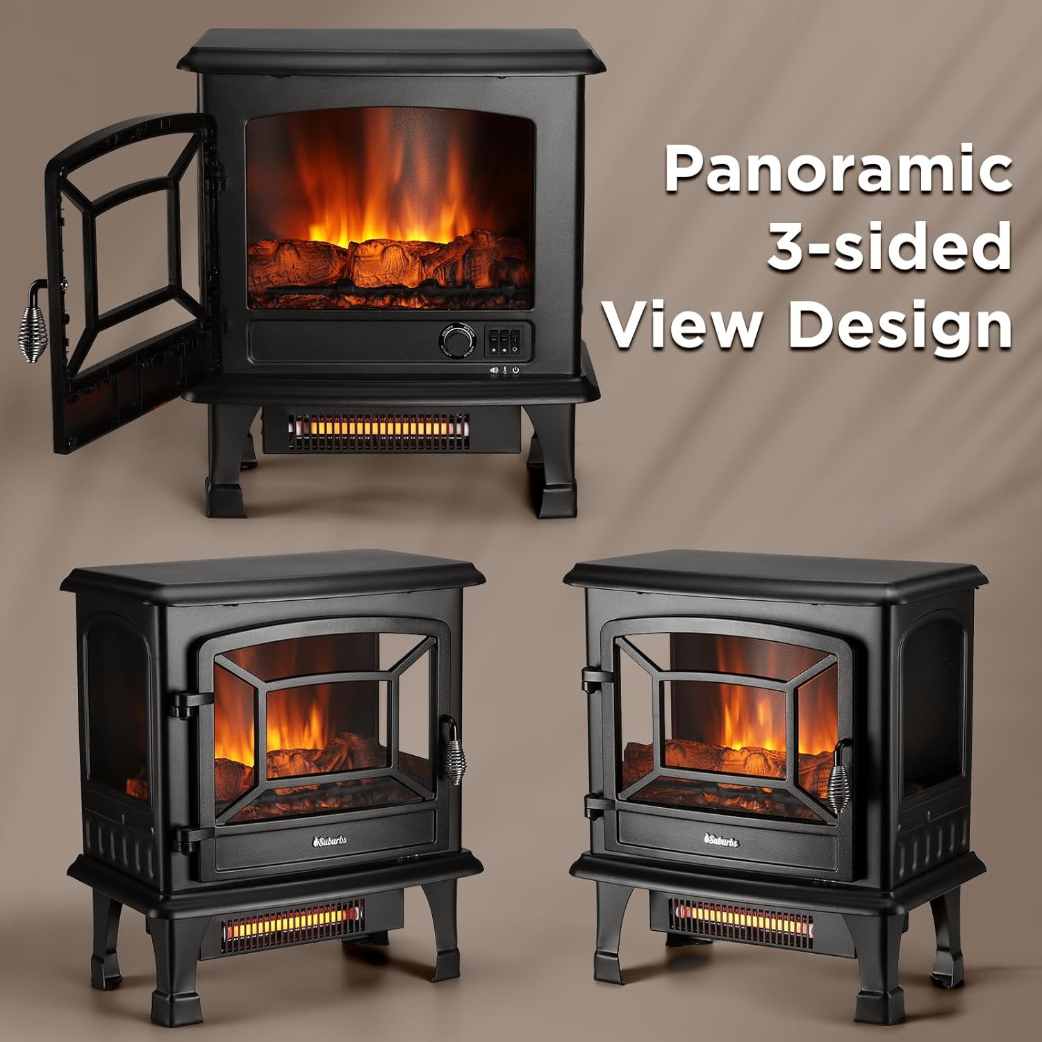 TURBRO Suburbs TS17 Compact Electric Fireplace Stove, 18” Freestanding Stove Heater with Realistic Flame - CSA Certified - Overheating Safety Protection - for Small Spaces - 1400W