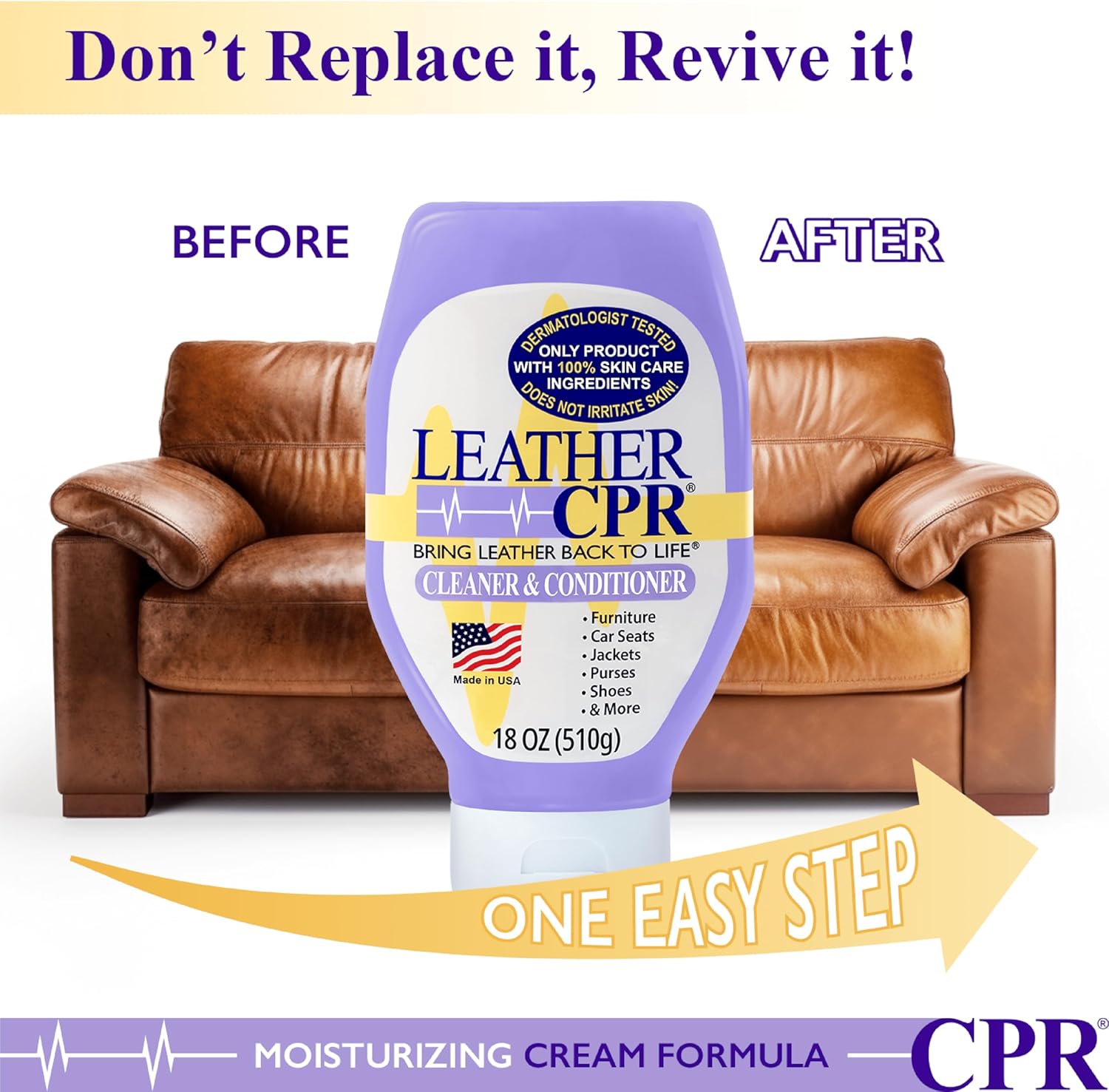 Leather CPR Leather Cleaner And Conditioner For Furniture, Car Interiors, And Leather Products, No-Fade Leather Couch Cleaner With Protectants, Non-Toxic Leather Couch Cleaner And Leather Protector