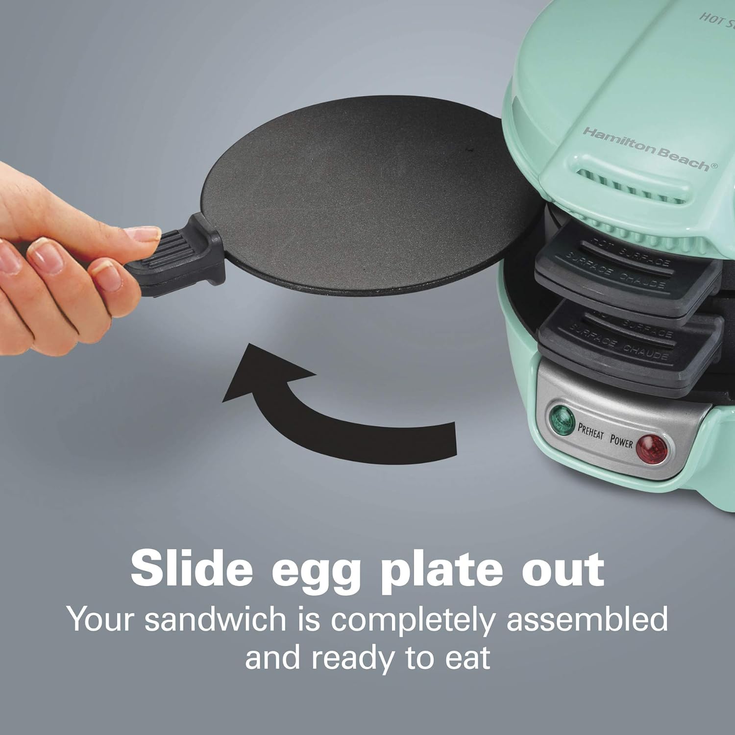 Hamilton Beach Breakfast Sandwich Maker with Egg Cooker Ring, Customize Ingredients, English Muffins, Croissants, Mini Waffles, Perfect White Elephant Gifts, Single, Black