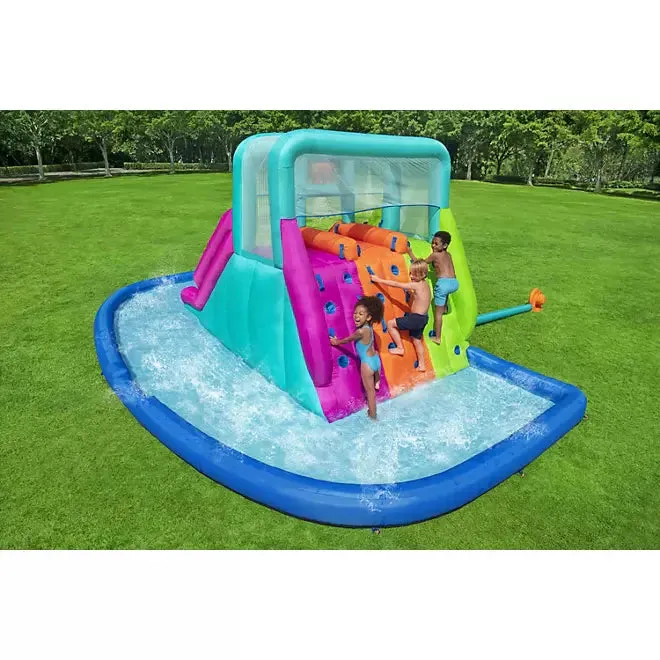 Three Slide Kids Inflatable Water Park (Multiple Colors) - A water park suitable for children, with a paddling pool, three-color slides, blower
