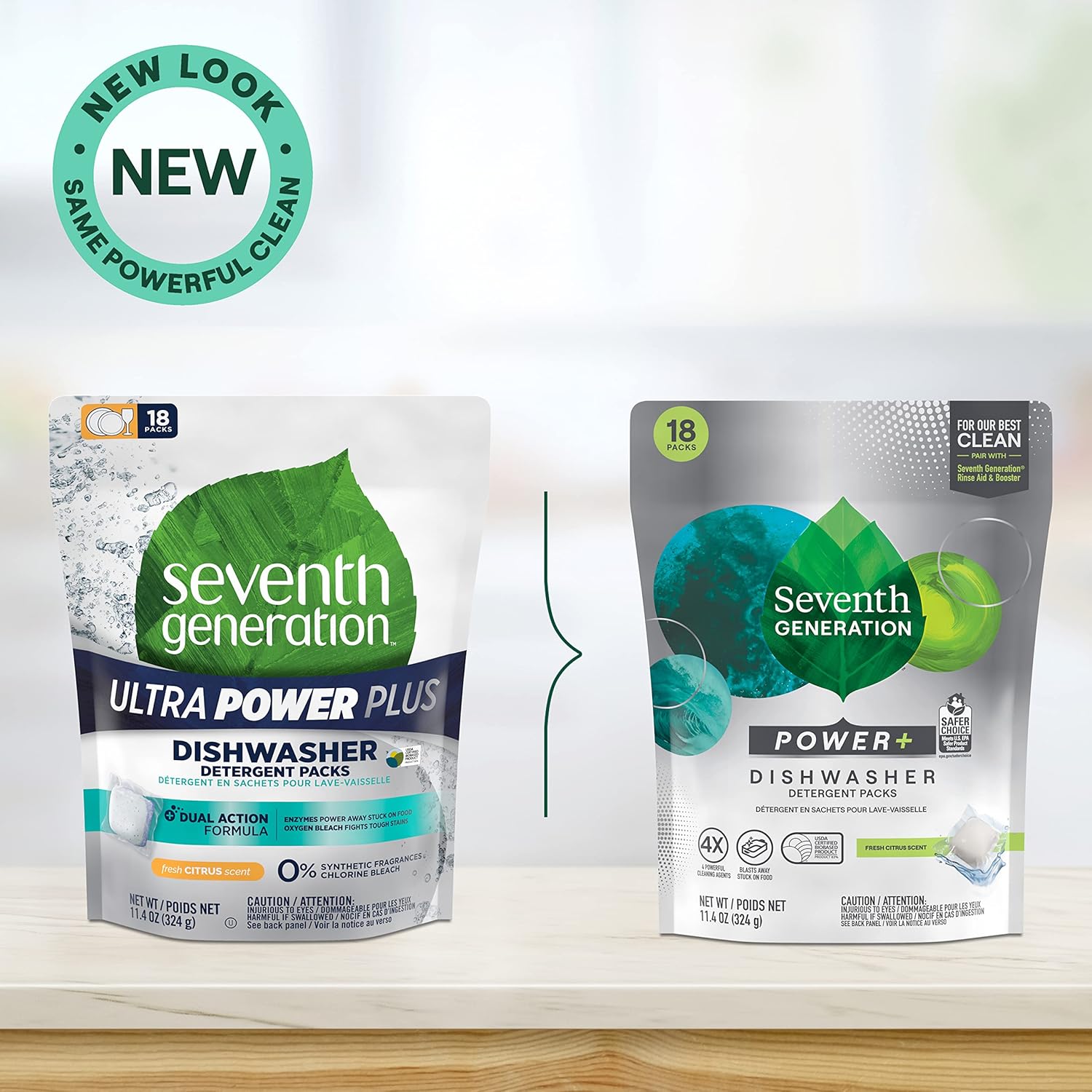Seventh Generation Power+ Dishwasher Detergent Packs Fresh Citrus scent 1 for sparkling dishes Dishwasher tabs 70 count