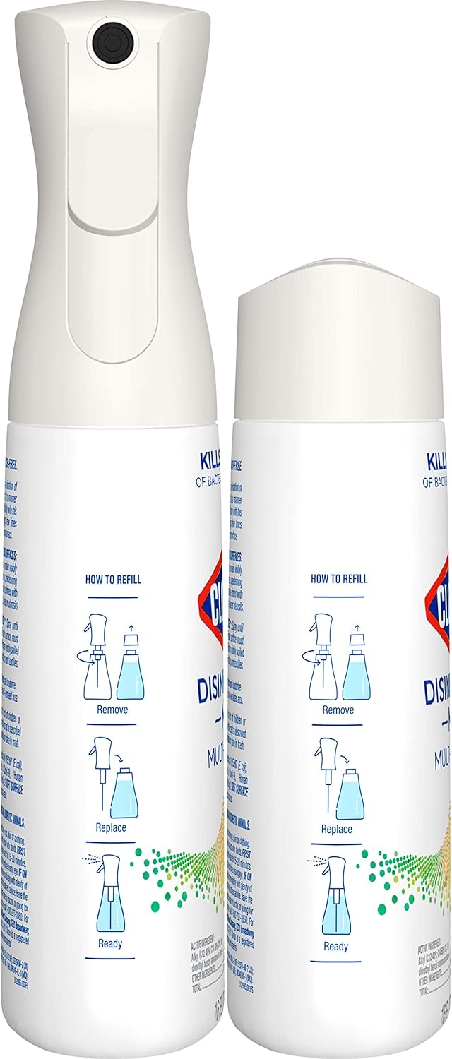 Clorox Disinfecting Mist, Lemon and Orange Blossom, Household Essentials, 1 Spray Bottle and 1 Refill, 16 Fl Oz Each