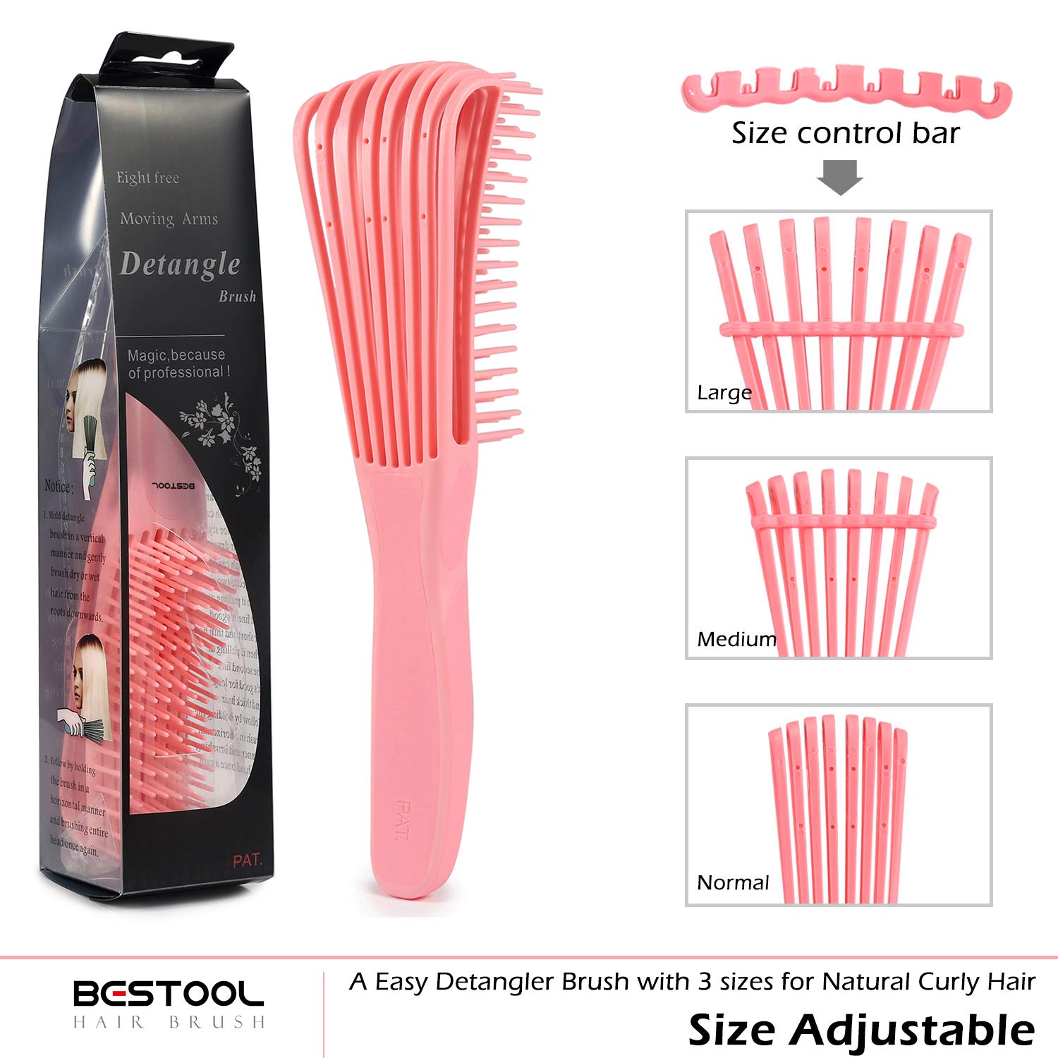 BESTOOL Hair Brush, Detangling Brush for Natural Black and Curly Hair (Pink, Afro 3/4abc), Ideal for Wet or Dry Hair