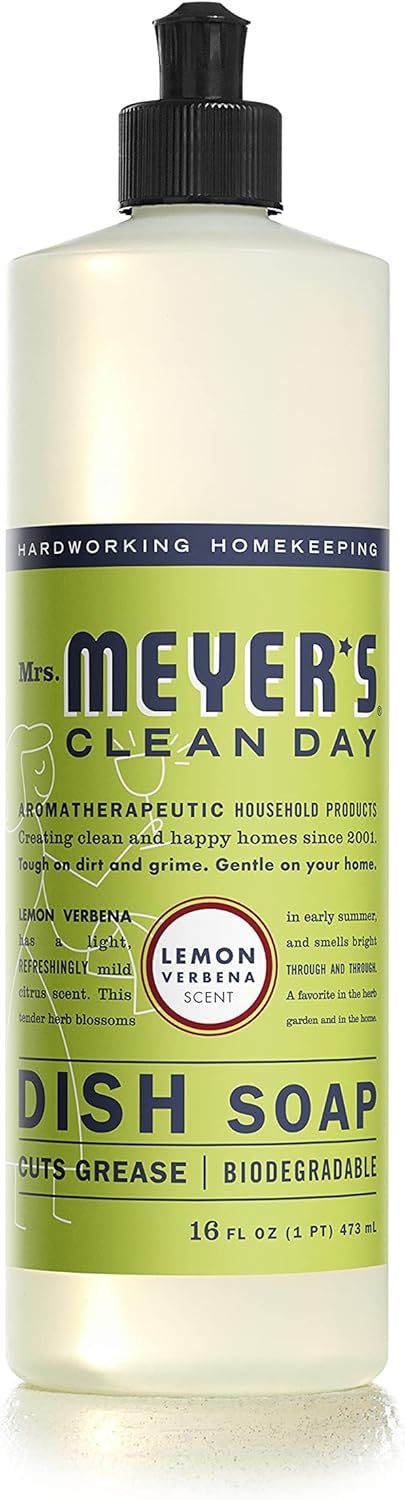 MRS. MEYER'S CLEAN DAY Liquid Dish Soap, Biodegradable Formula, Basil, 16 fl. oz - Pack of 3