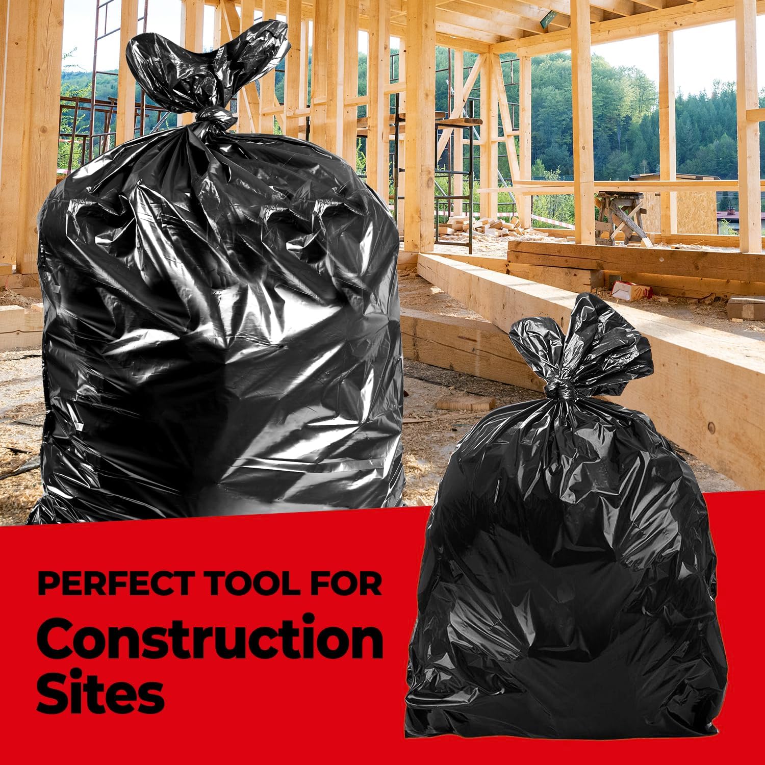 ToughBag 42 Gallon Trash Bags, 3 Mil Contractor Garbage Bags (50 COUNT) Heavy Duty Large Trash Can Liners, Black Garbage Bags, 38 x 48