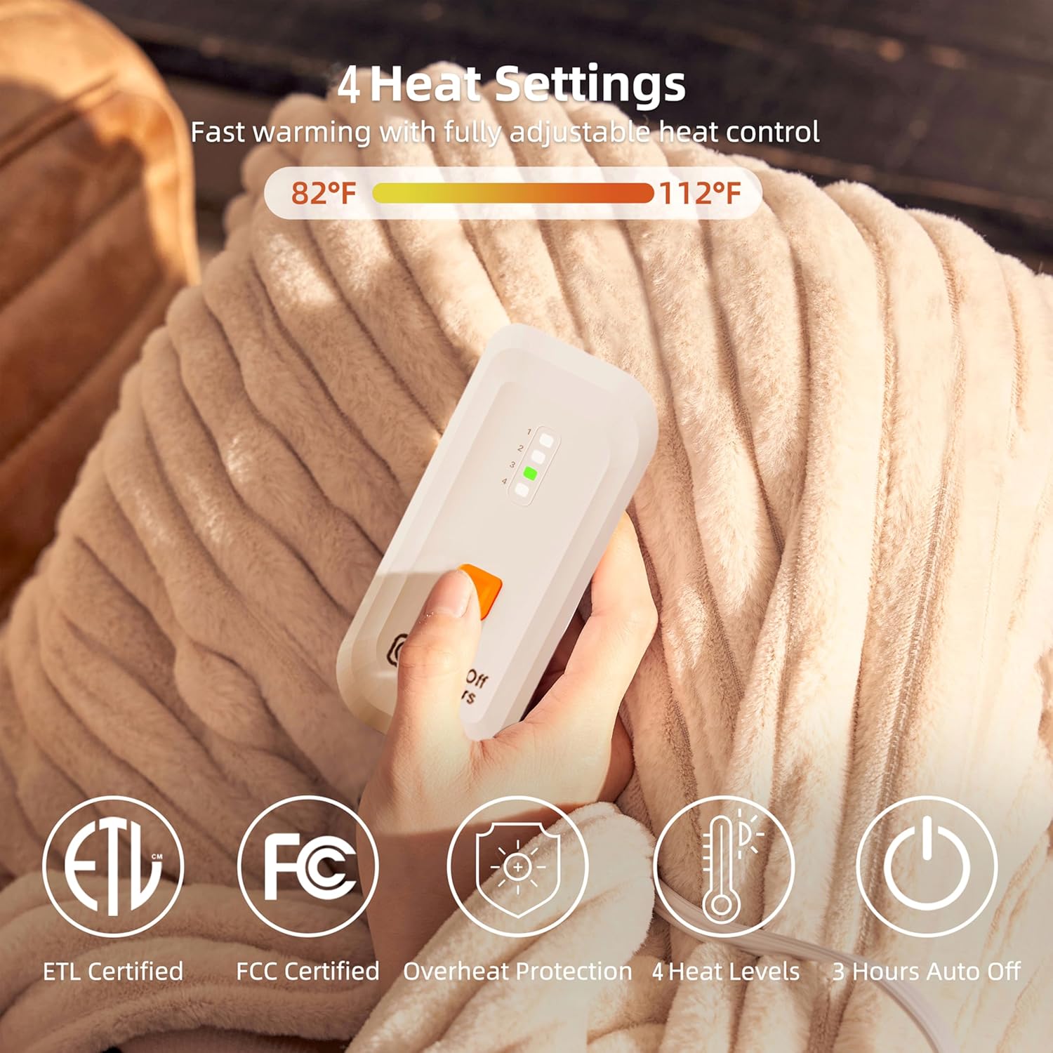 GOTCOZY Heated Blanket Electric Throw 50''X60''- Soft Silky Plush Electric Blanket with 4 Heating Level & 3 Hour Auto Off Heating Blanket, ETL Certified Machine Washable (Rose Dust)