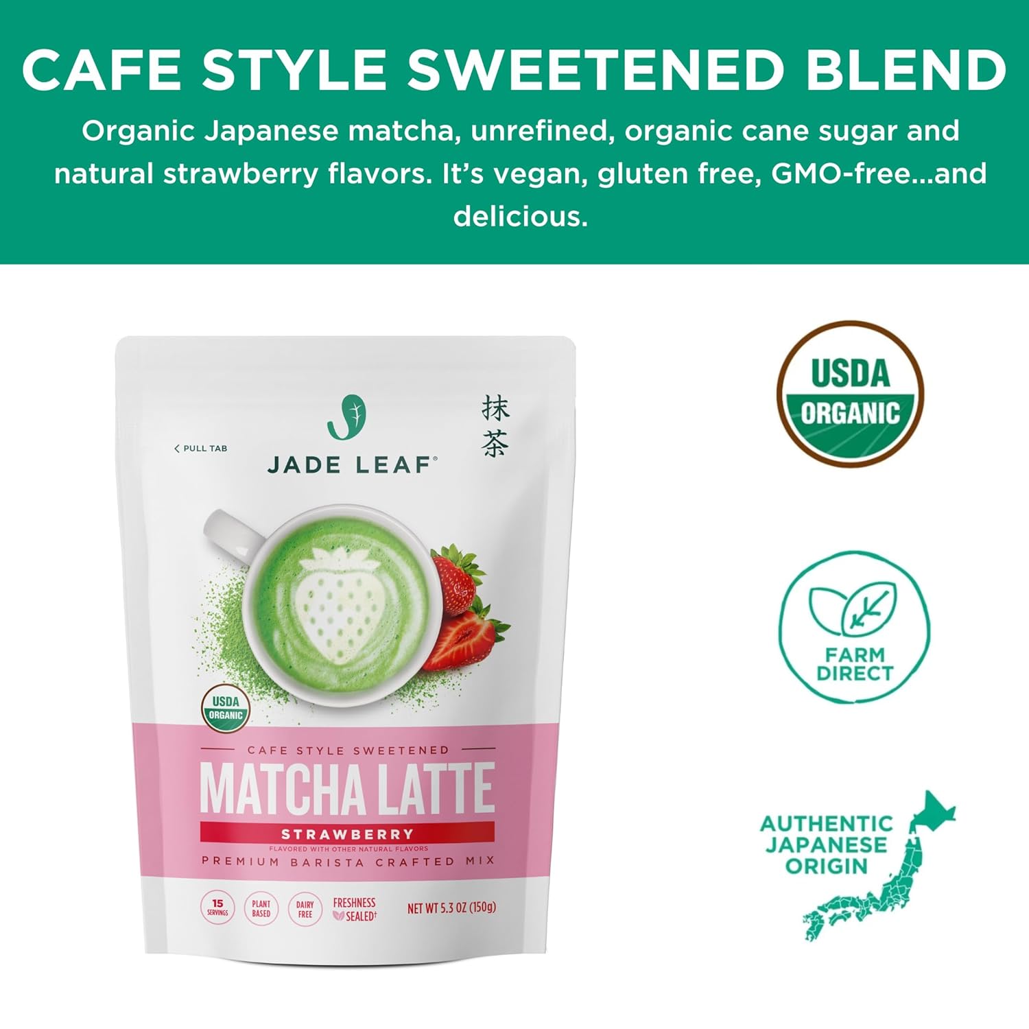 Jade Leaf Matcha Organic Café Style Sweetened Matcha Latte Premium Barista Crafted Mix - Original - Authentically Japanese (5.3 Ounce Pouch)
