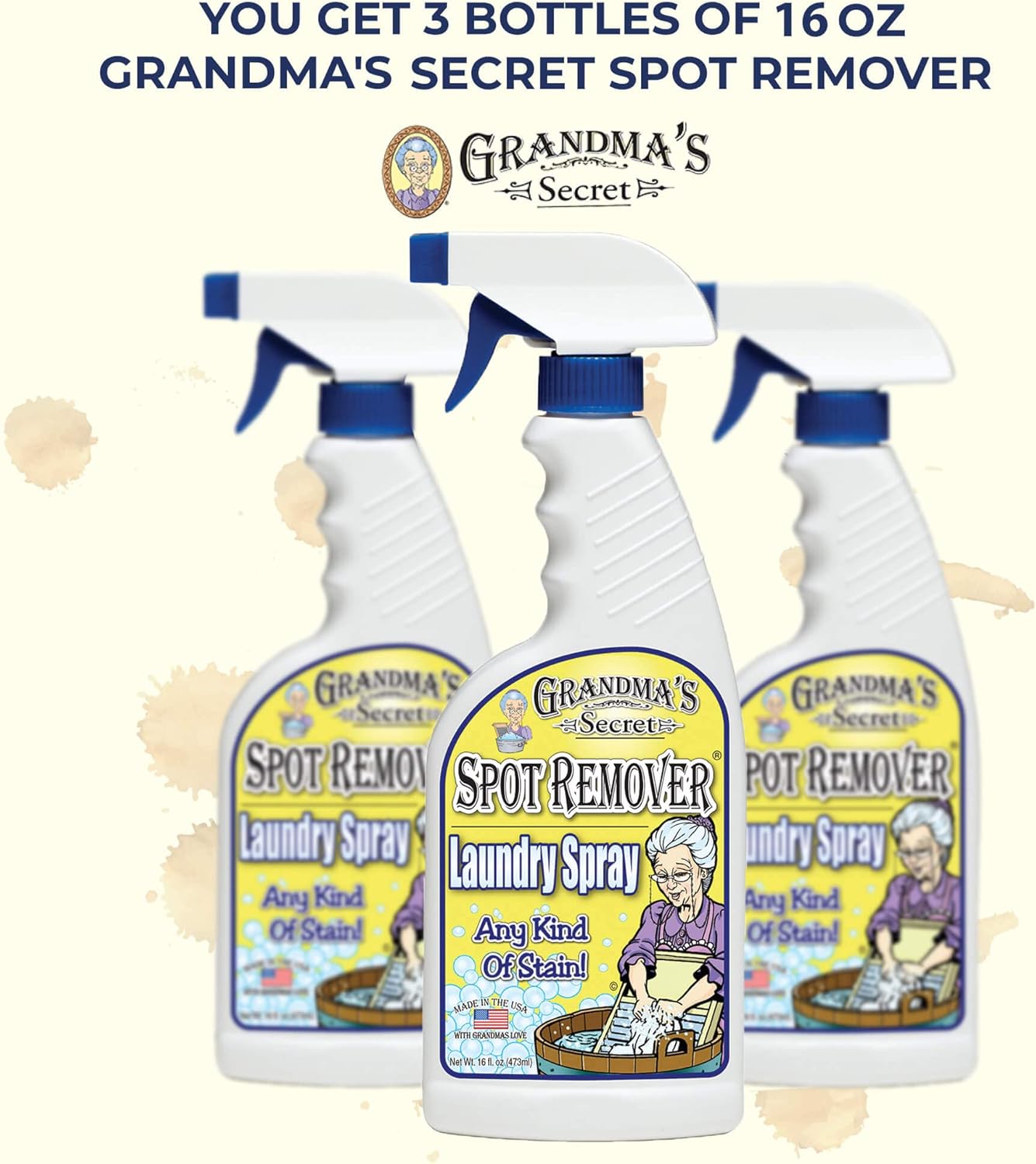 Grandma's Secret Spot Remover Laundry Spray - Chlorine, Bleach and Toxin-Free Fabric Stain Remover for Clothes - Removes Oil, Paint, Blood and Pet Stains - 16 Oz, 2 Pack
