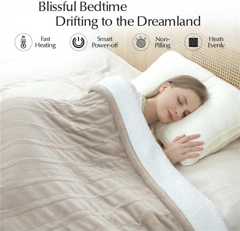 Heated Blanket Throw Size, Soft and Cozy Electric Heating Blanket for Bed, Automatic Safety System 6 Heating Levels & 4 Hours Auto-Off, 50