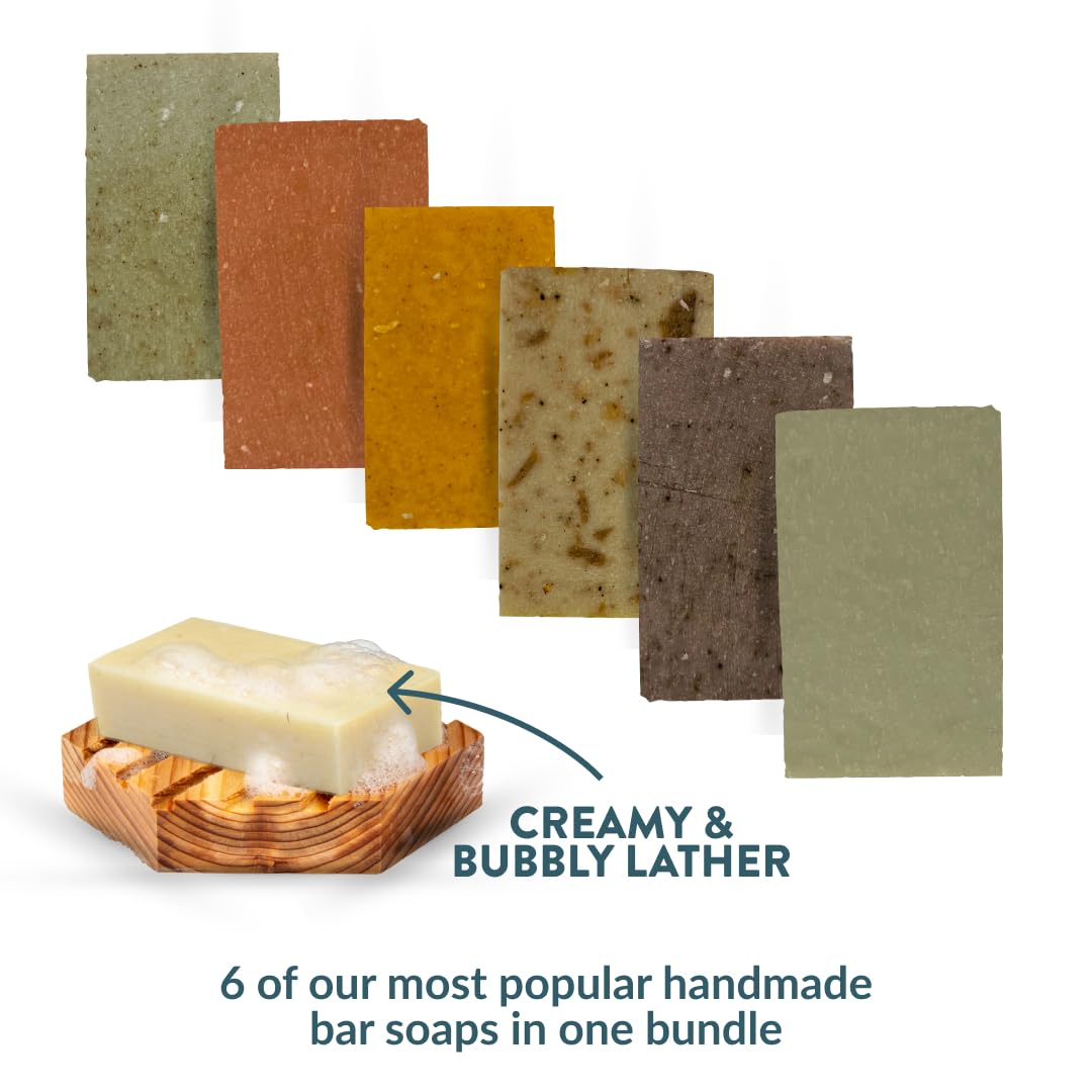 Handmade in Canada, Plant Based Cold Process Natural Bar Soap, With Premium Essential Oils, Dry Skin, Pack of 6 (Most Popular)