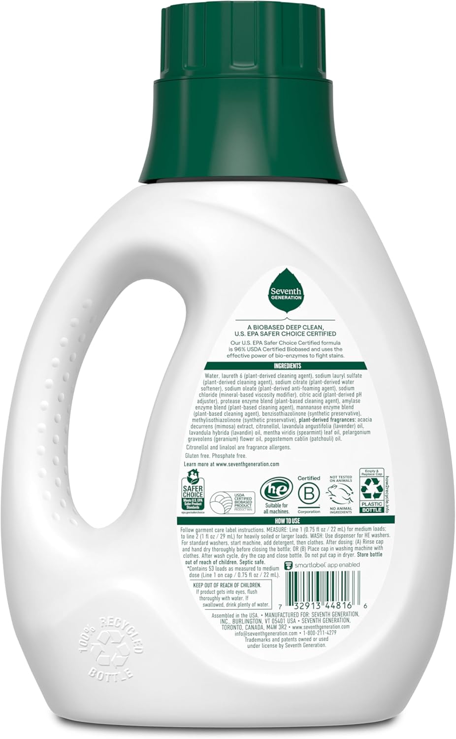 Seventh Generation Concentrated Laundry Detergent Liquid Free & Clear Fragrance Free 40 Fl Oz (Pack of 2)