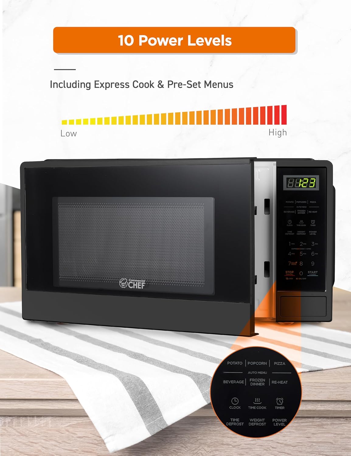 COMMERCIAL CHEF 0.6 Cubic Foot Microwave with 6 Power Levels, Small Microwave with Grip Handle, 700W Countertop Microwave with 30 Minute Timer and Mechanical Dial Controls, White