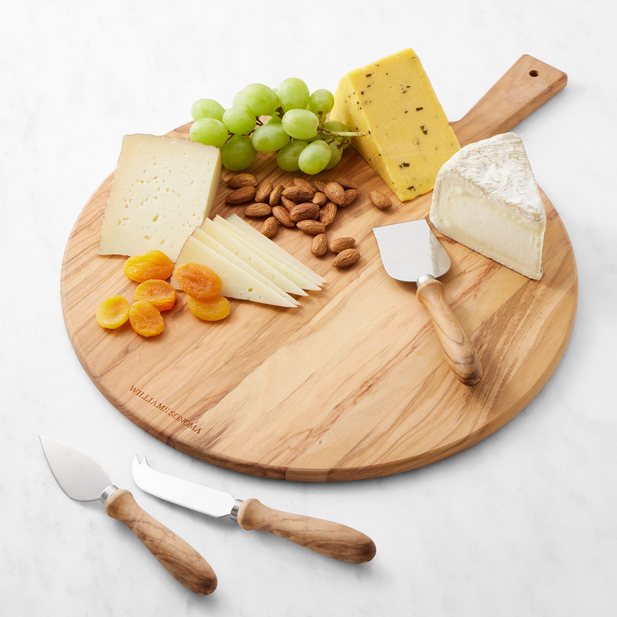 Olivewood Round Cheese Board with Cheese Knives