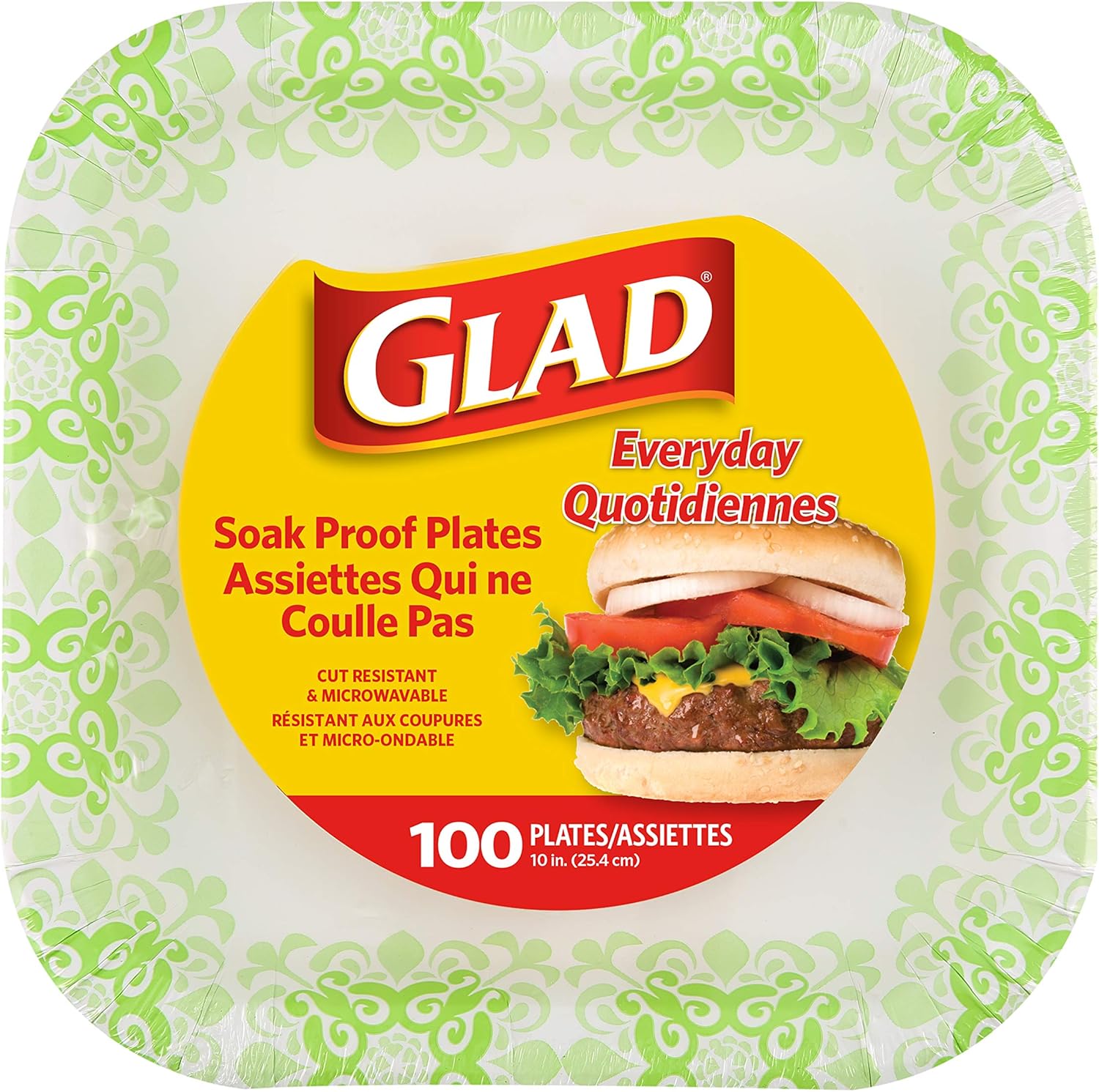 Glad Square Disposable Paper Plates for All Occasions | Soak Proof, Cut Proof, Microwaveable Heavy Duty Disposable Plates | 8.5
