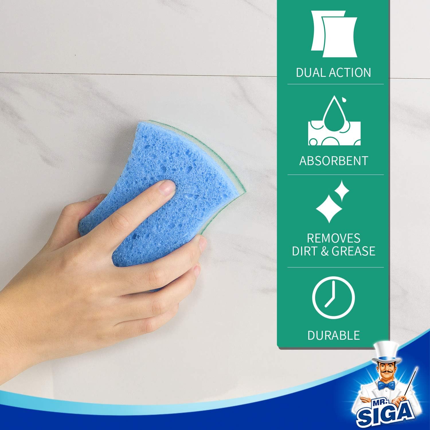 MR.SIGA Non-Scratch Cellulose Scrub Sponge, Dual-Sided Dishwashing Sponge for Kitchen, 12 Pack