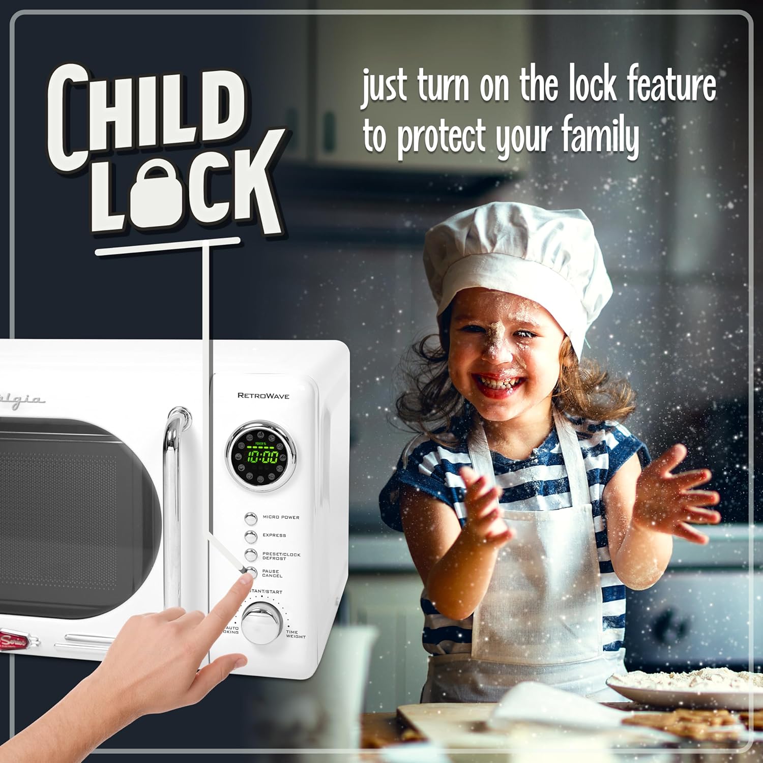 Nostalgia Retro Compact Countertop Microwave Oven - 0.7 Cu. Ft. - 700-Watts with LED Digital Display - Child Lock - Easy Clean Interior - Aqua