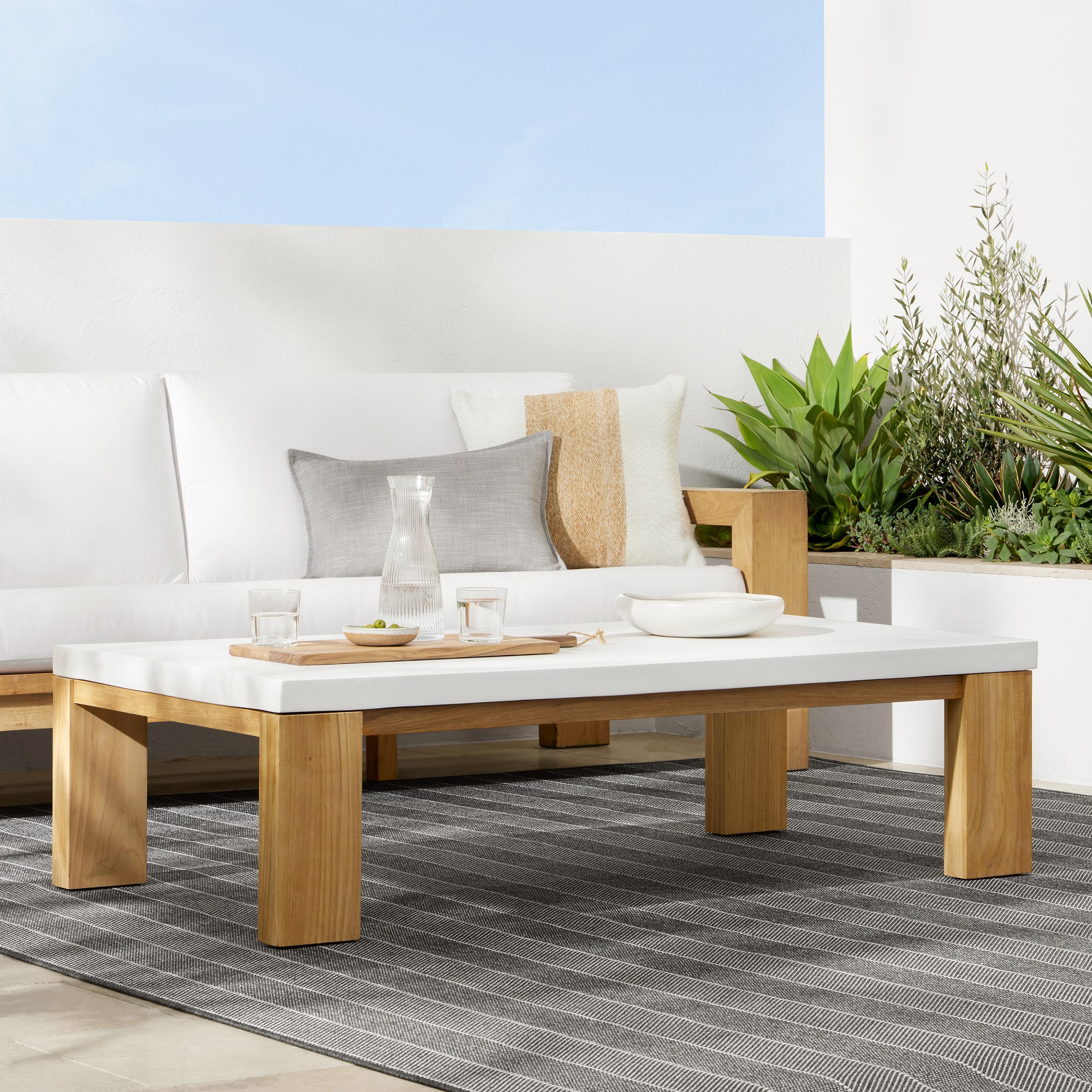 Larnaca Outdoor Teak Fiberstone Coffee Table (60