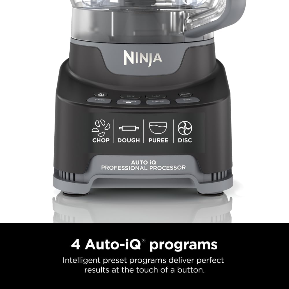 Ninja Food Processor, Professional Plus, 1000 Peak Watts, 4 Functions for Chopping, Slicing, Purees & Dough with 9-Cup Processor Bowl, 3 Blades, Food Chute & Pusher, Silver, BN601