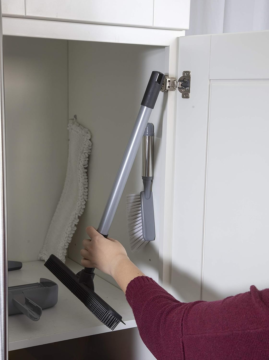 FURemover Original Indoor Pet Hair Rubber Broom with Carpet Rake and Squeegee, Black and Yellow