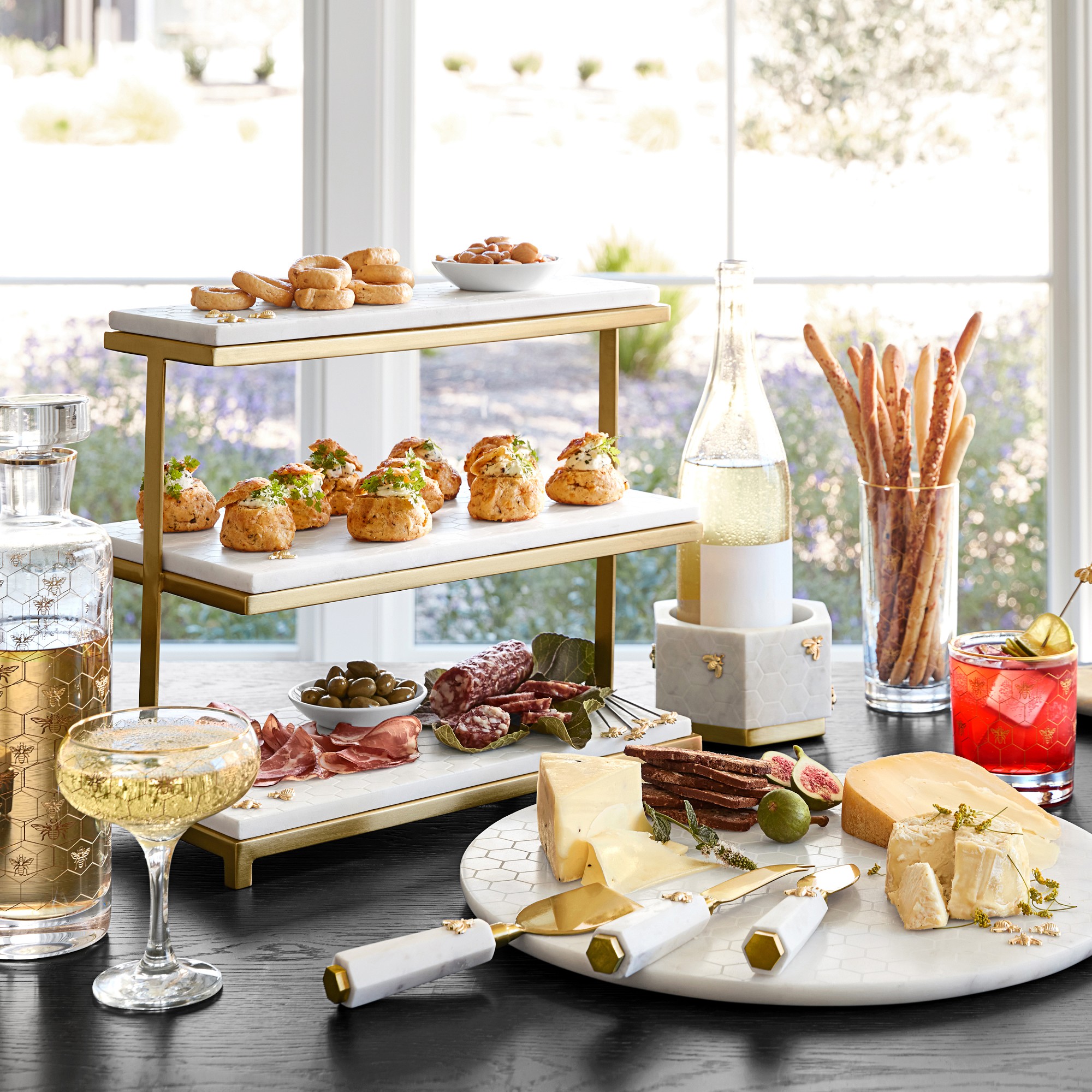 Marble Honeycomb Round Cheese Board with Honeycomb Cheese Knives