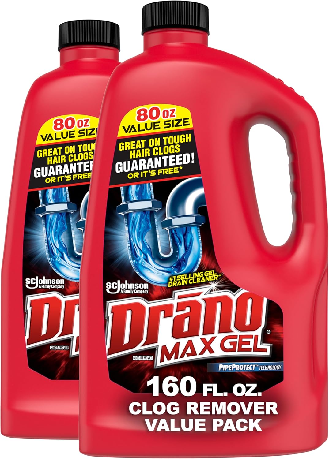 Drano Max Gel Drain Clog Remover and Cleaner for Shower or Sink Drains, Unclogs and Removes Hair, Soap Scum and Blockages, 80 Oz