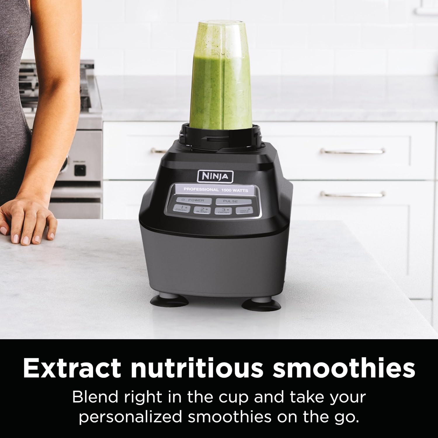 Ninja BL770 Mega Kitchen System, 1500W, 4 Functions for Smoothies, Processing, Dough, Drinks & More, with 72 Blender Pitcher, 64 Processor Bowl, (2) 16-oz. to-Go, Black, with 2 Nutri Cups + Lids