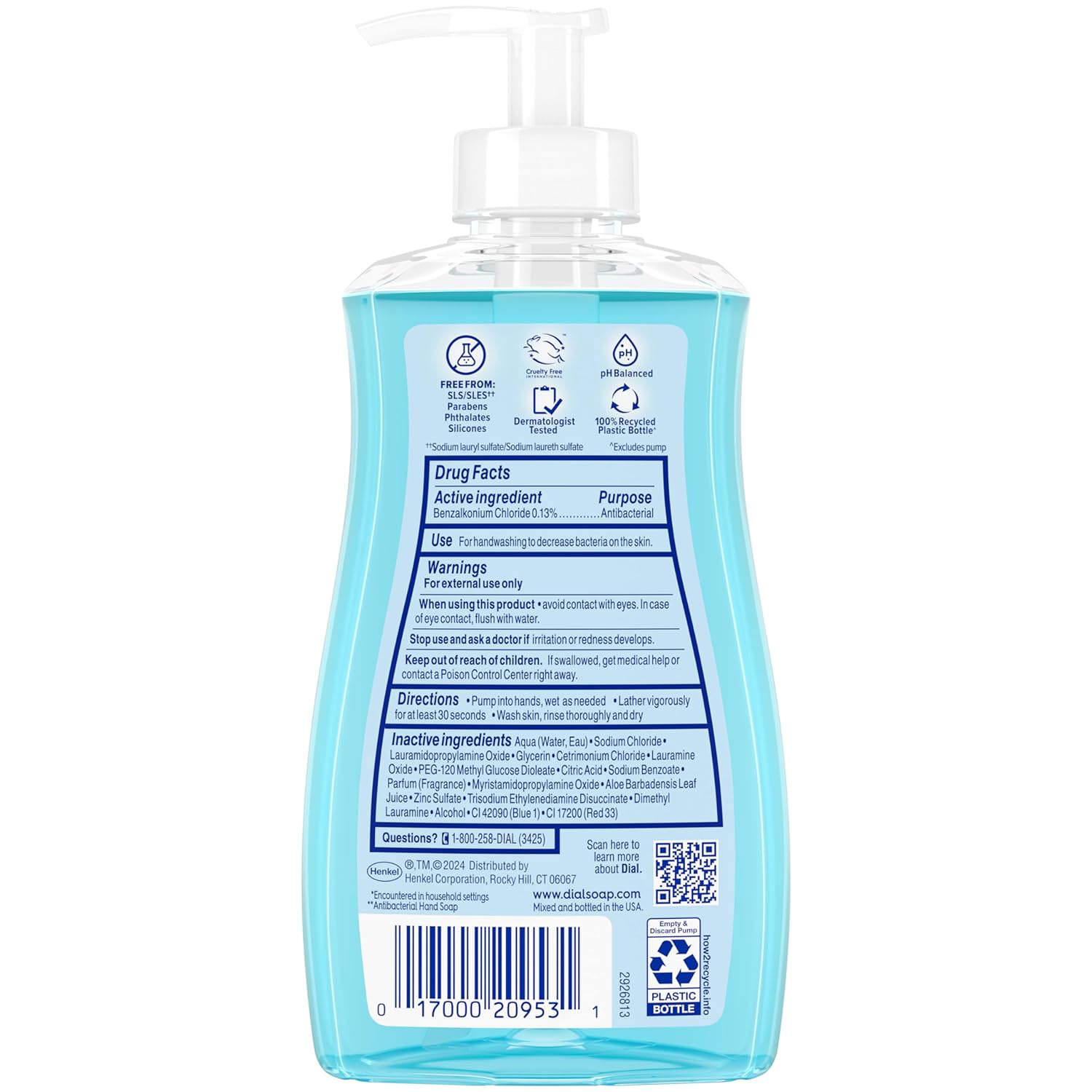 Dial Antibacterial Liquid Hand Soap, Spring Water, 11 fl oz (Pack of 4)