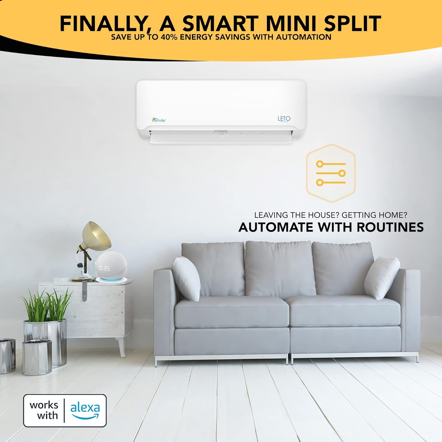 2025 Senville LETO Series Mini Split Air Conditioner Heat Pump, 24000 BTU 208/230V, Inverter, Works with Alexa, SEER2 18, 2 Ton, White