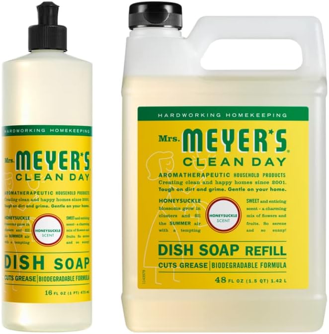 MRS. MEYER'S CLEAN DAY Liquid Dish Soap, Biodegradable Formula, Basil, 16 fl. oz - Pack of 3