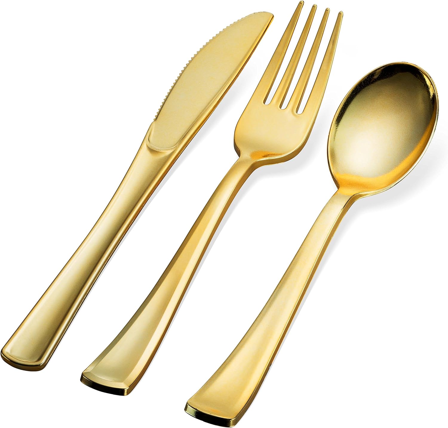 200 Gold Plastic Silverware Set - Plastic Gold Cutlery Set - Disposable Flatware Gold - 100 Gold Plastic Forks, 50 Gold Plastic Spoons, 50 Gold Cutlery Knives Heavy Duty Silverware for Party Bulk