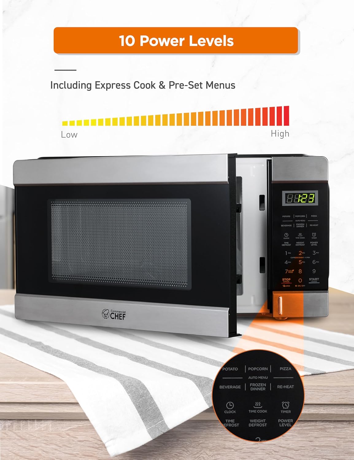 COMMERCIAL CHEF 0.6 Cubic Foot Microwave with 6 Power Levels, Small Microwave with Grip Handle, 700W Countertop Microwave with 30 Minute Timer and Mechanical Dial Controls, White