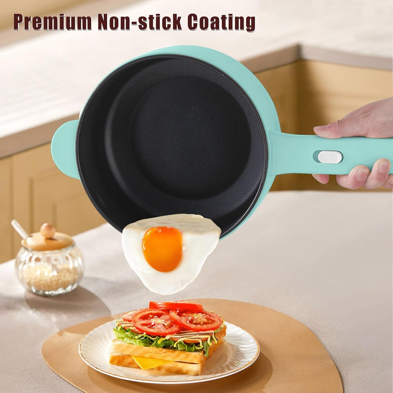 Dezin Electric Cooker, 2L Non-Stick Sauté Pan, Rapid Noodles Cooker, Mini Pot for Ramen with Power Adjustment, Dorm Room Essential (Egg Rack Included)