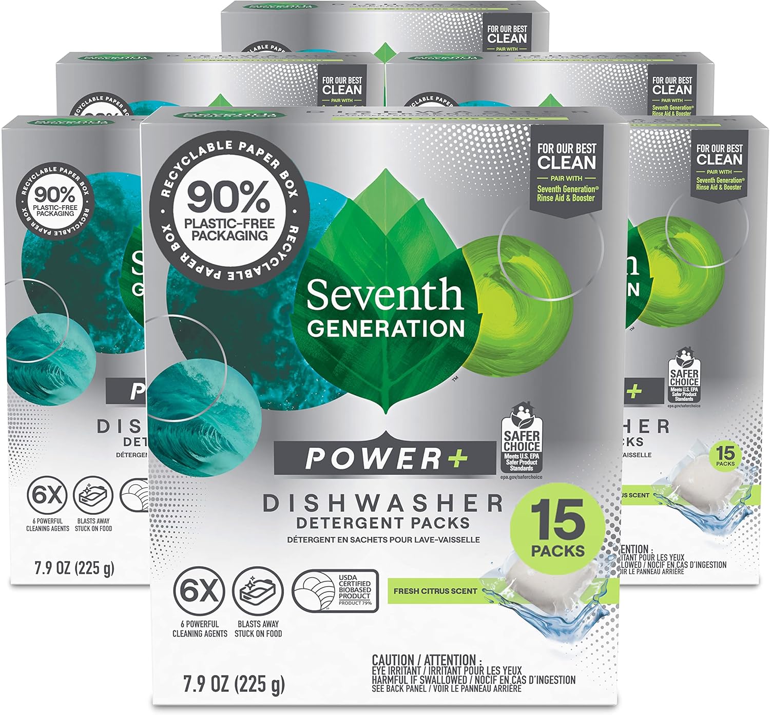 Seventh Generation Power+ Dishwasher Detergent Packs Fresh Citrus scent 1 for sparkling dishes Dishwasher tabs 70 count