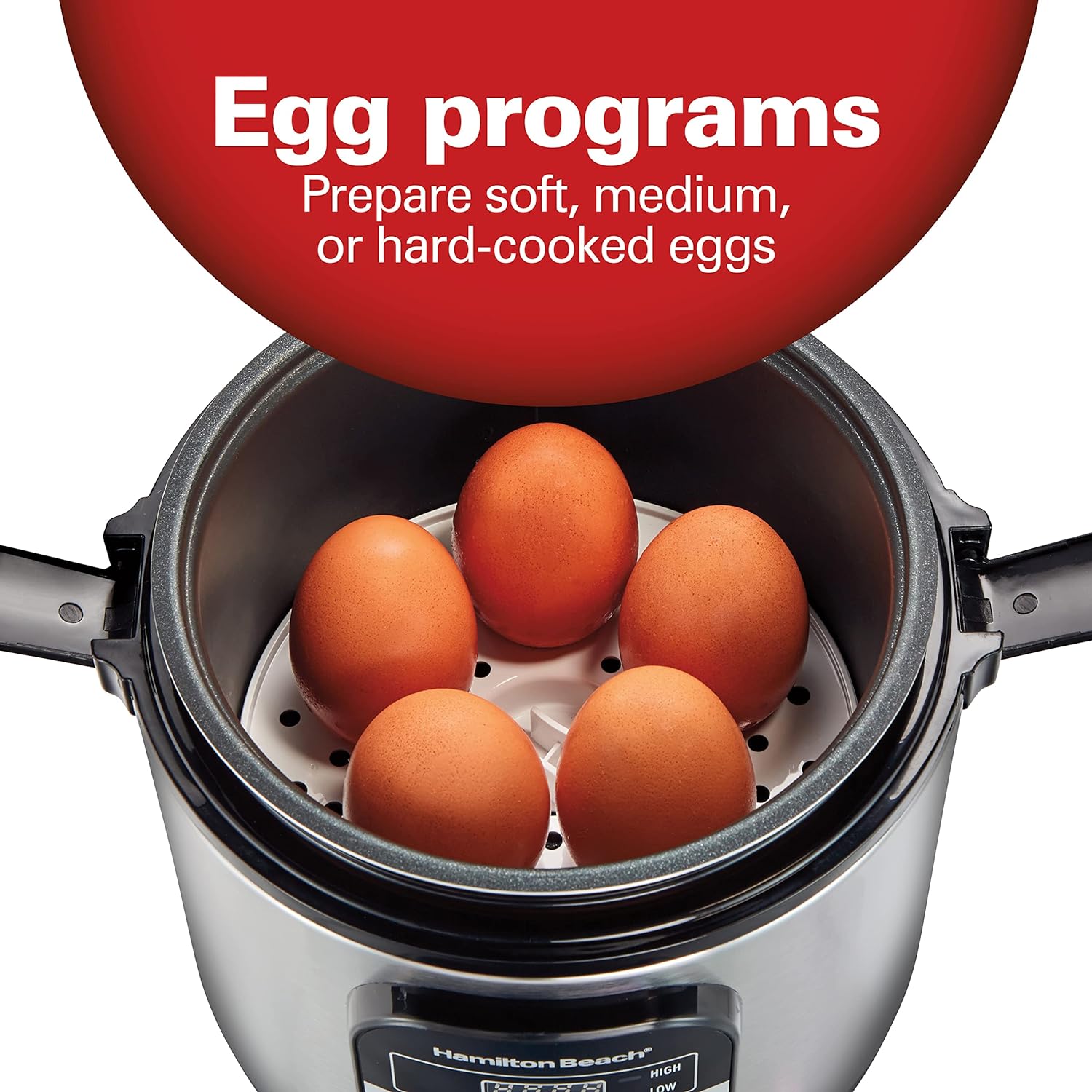 Hamilton Beach Digital Programmable Rice Cooker & Food Steamer, 8 Cups Cooked (4 Uncooked), With Steam & Rinse Basket, Stainless Steel (37518)