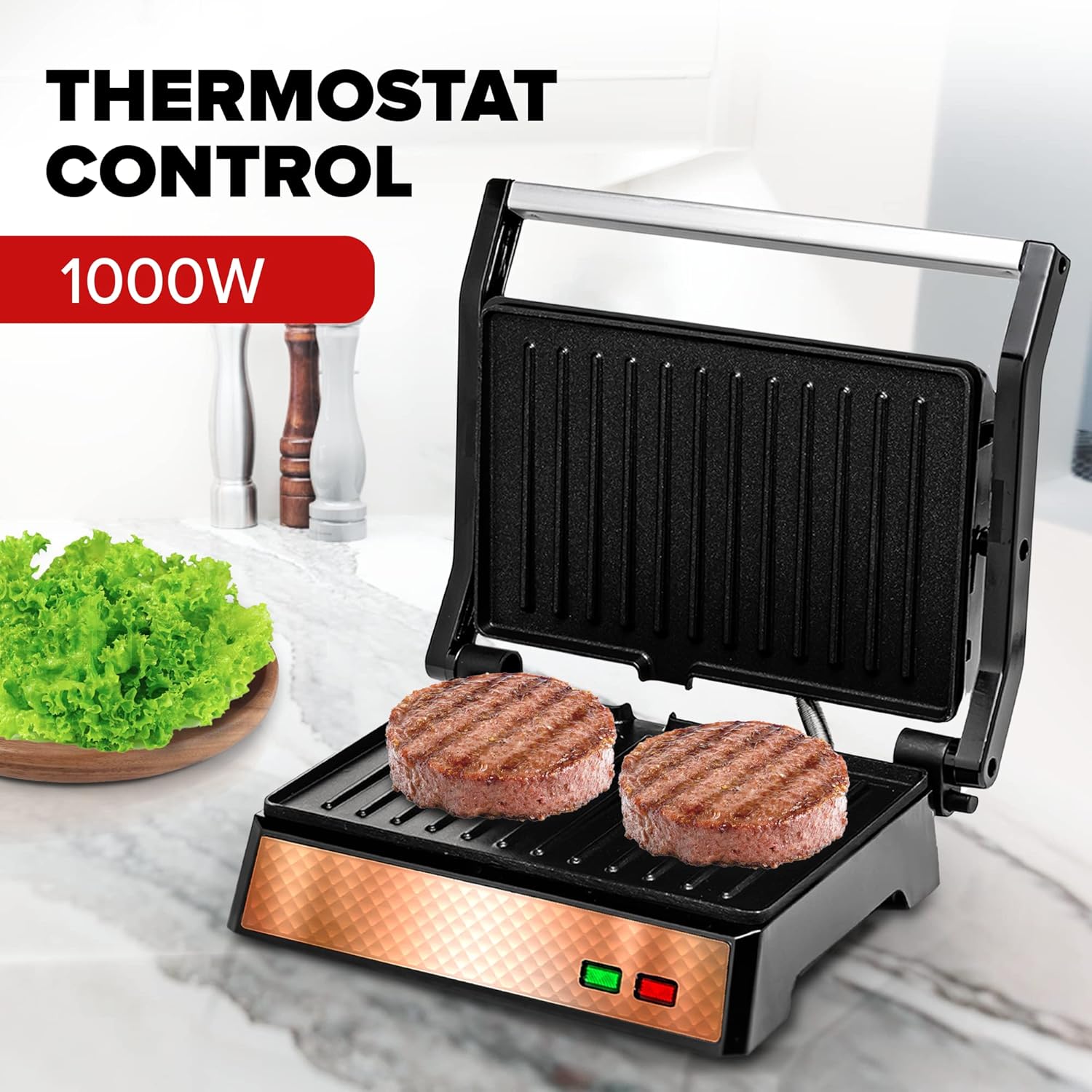 OVENTE Electric Sandwich Maker with Non-Stick Plates, Indicator Lights, Cool Touch Handle, Easy to Clean and Store, Perfect for Cooking Breakfast, Grilled Cheese, Tuna Melts and Snacks, Black GPS401B