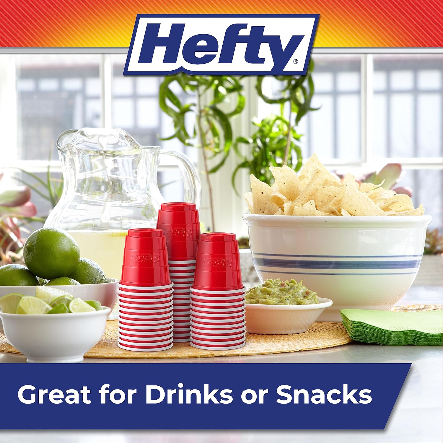 Hefty Party On Disposable Plastic Cups, Red, 18 Ounce, 50 Count